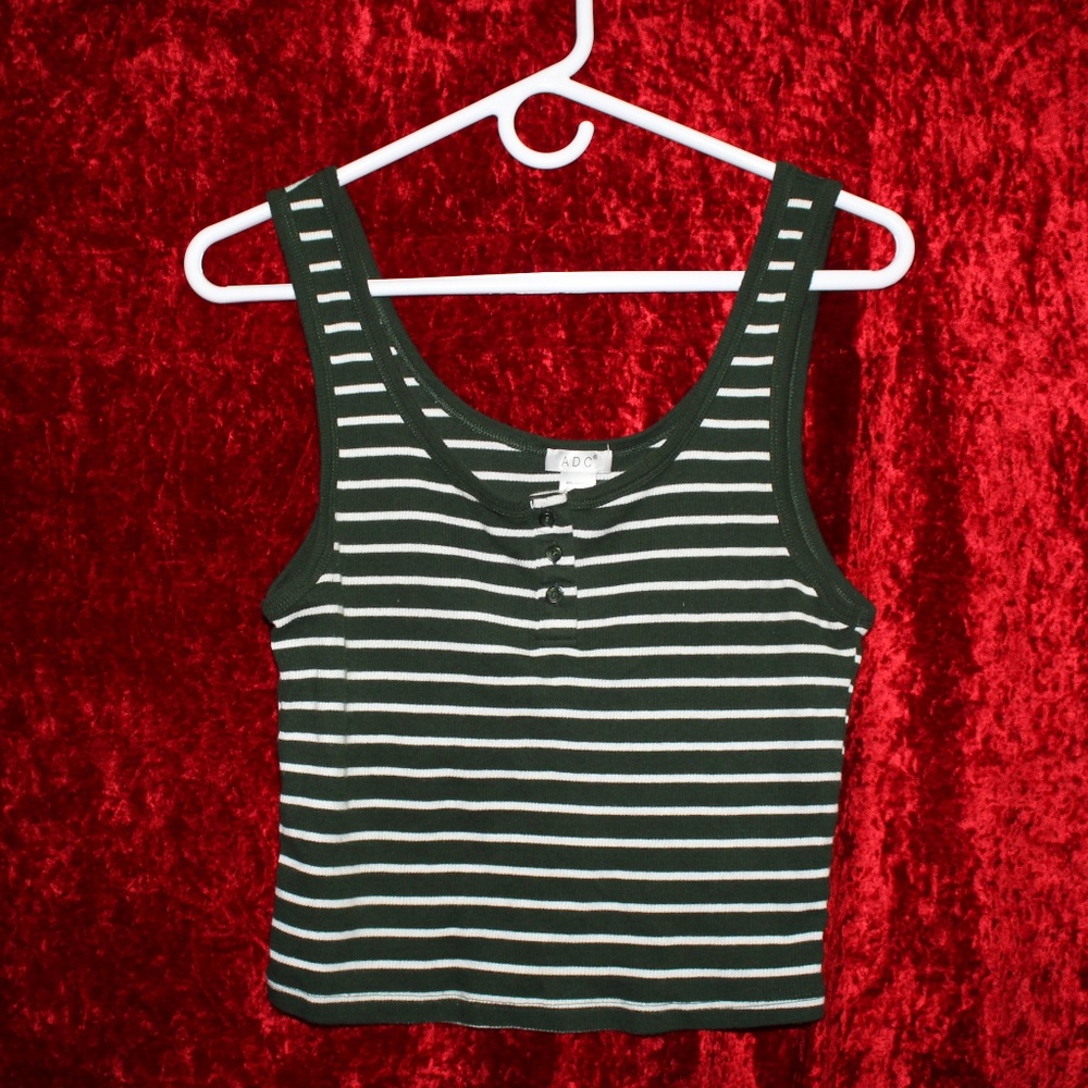Green & White Striped Tank Top